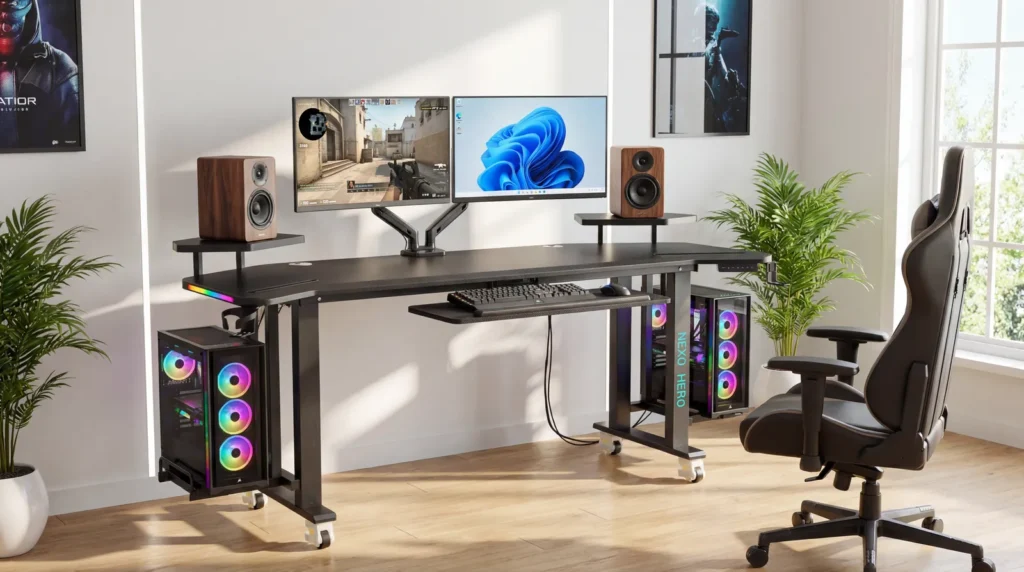NEXOHERO Desk Pro — 4-Column Electric Gaming Desk | Zero Wobble | Dual Motor
